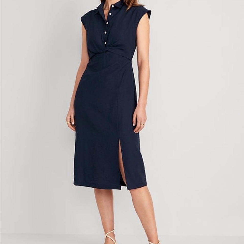 Old Navy Blue Midi Dress with Polo Collar and Slit